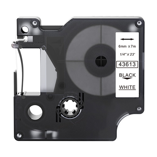 Dymo 43613 compatible labeltape, black on white, 6mm x 7m