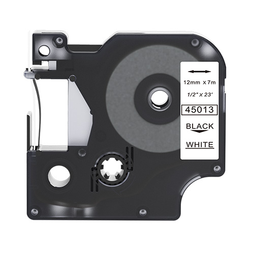Dymo 45013 compatible labeltape, black on white, 12mm x 7m